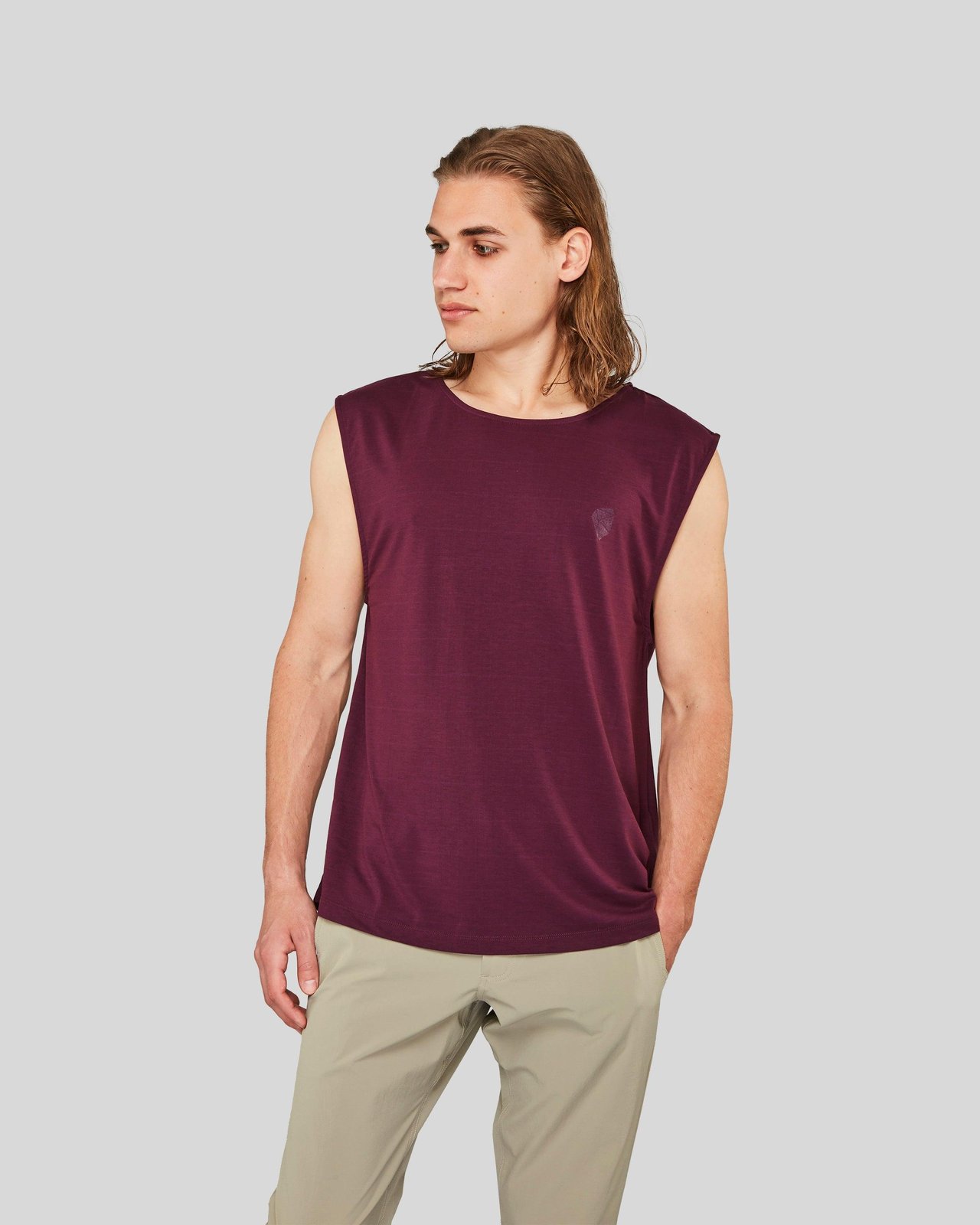 Dirtbag Tank Top — Red Wine — model shot