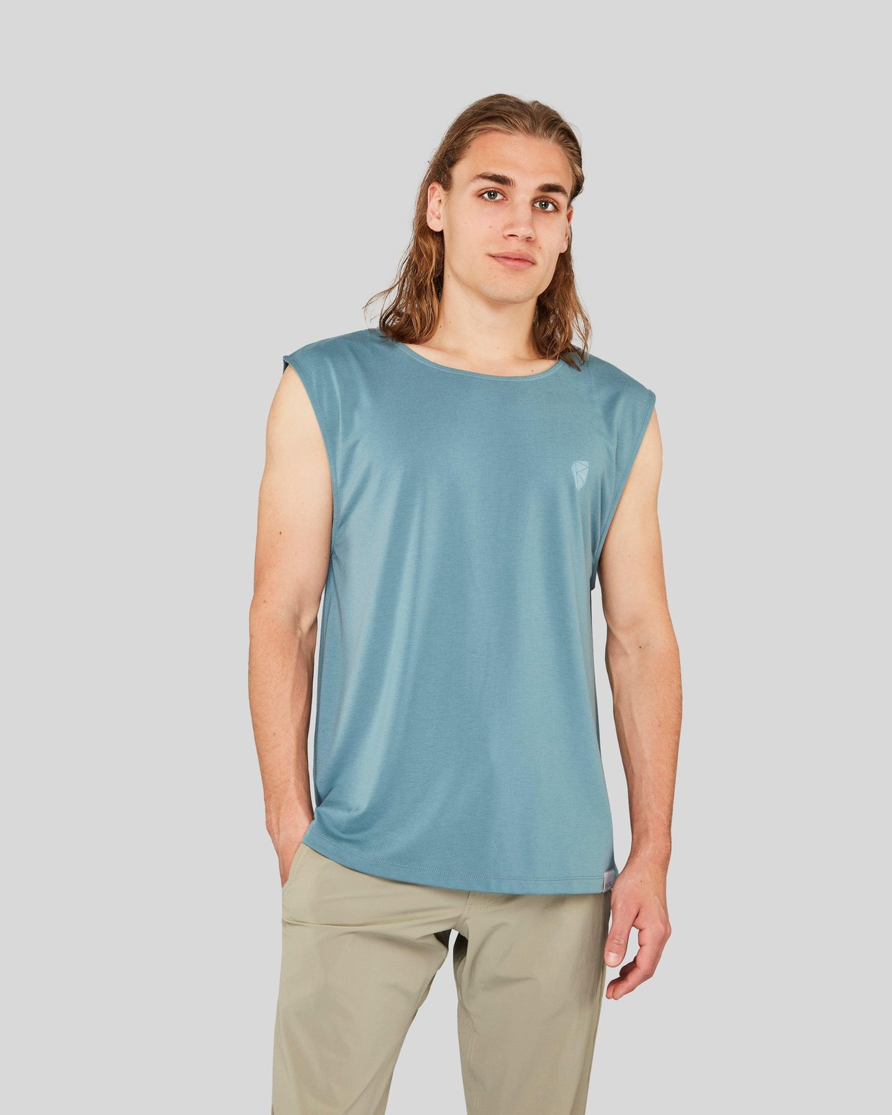 Dirtbag Tank Top — Moonlight Blue — model shot